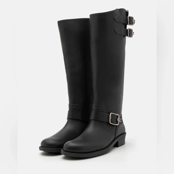 Coach Daria Buckled Tall Moto Boots Sz 8 BNWB - Picture 2 of 9